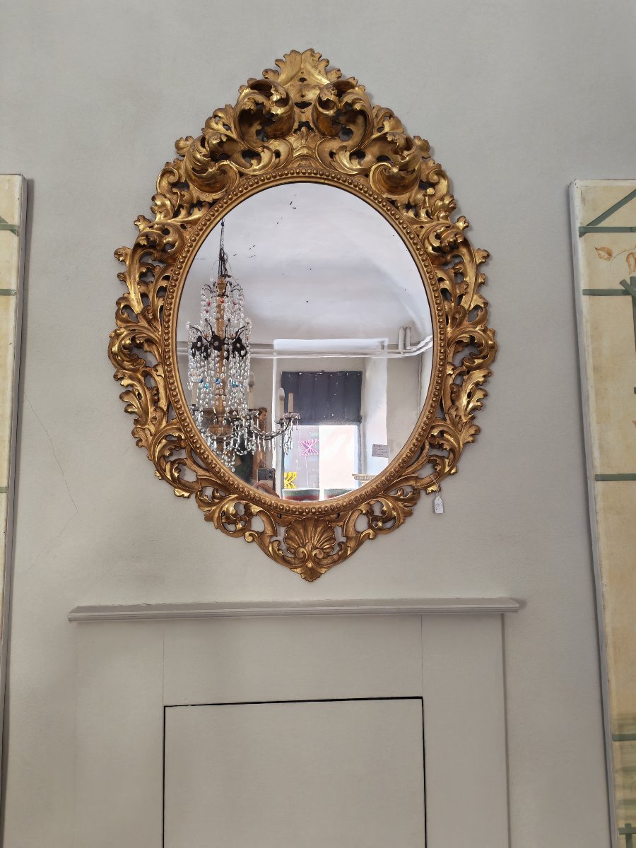 Grand miroir du XIXe siècle à décor de cartouches, avec dorure d'origine en parfait état-photo-4