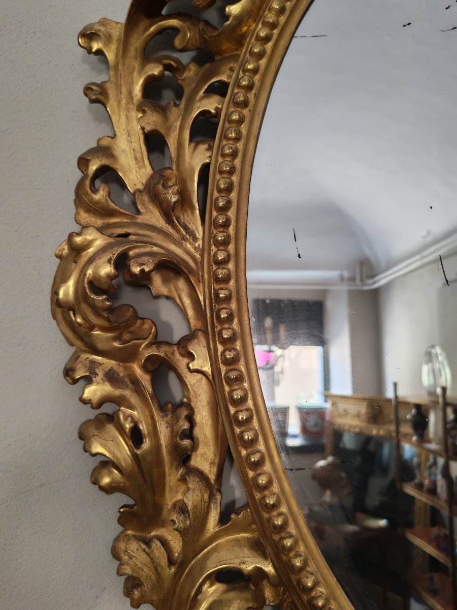 Grand miroir du XIXe siècle à décor de cartouches, avec dorure d'origine en parfait état-photo-1
