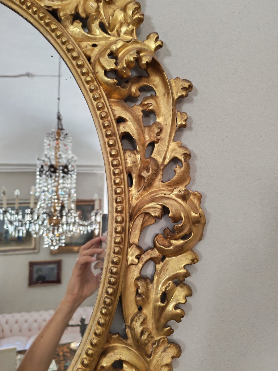 Grand miroir du XIXe siècle à décor de cartouches, avec dorure d'origine en parfait état-photo-2