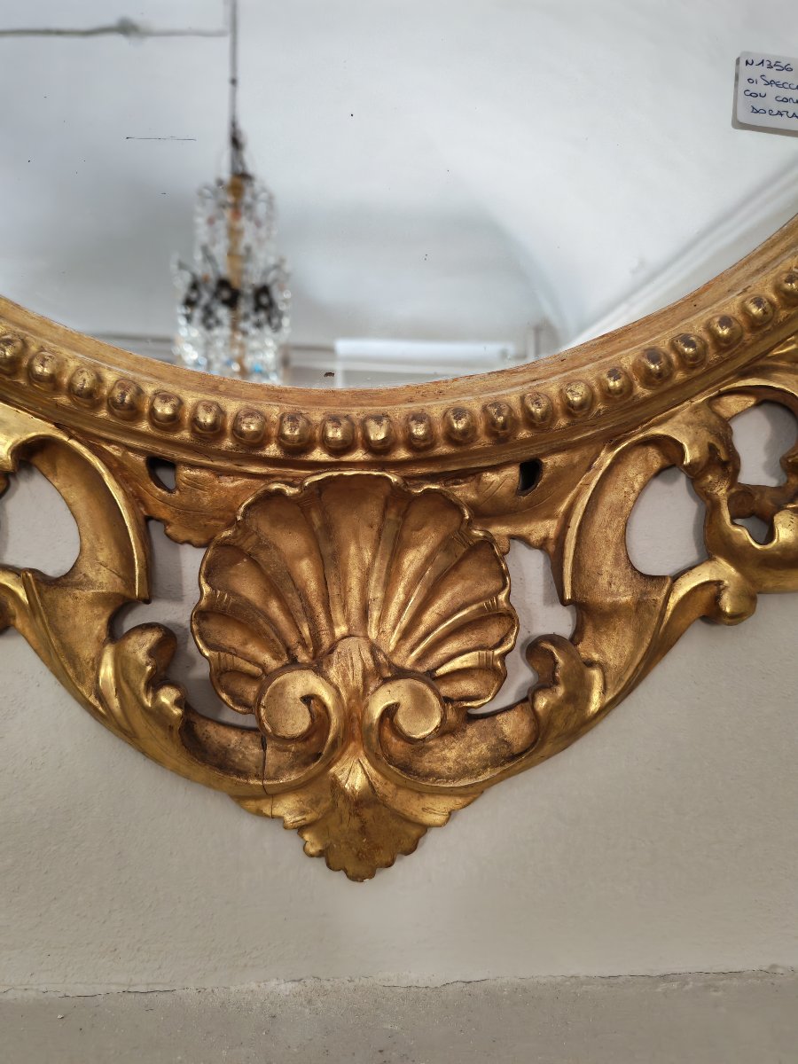 Grand miroir du XIXe siècle à décor de cartouches, avec dorure d'origine en parfait état-photo-4