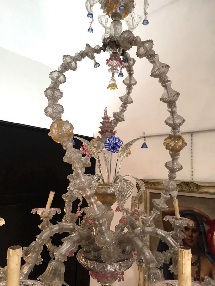 Large Murano Glass Chandelier With 12 Lights-photo-2
