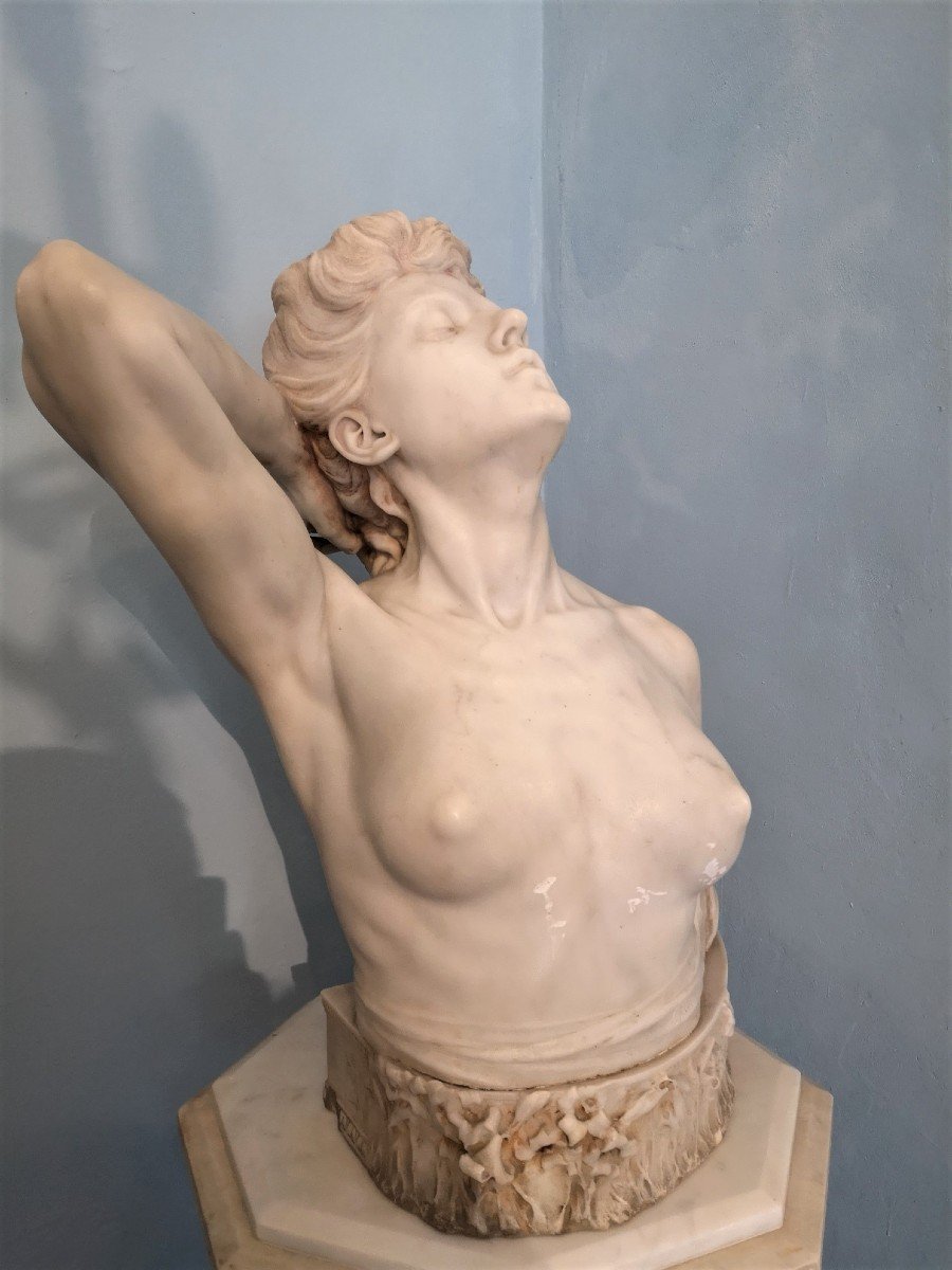 Important Carrara White Marble Bust By Carlo Made-photo-3