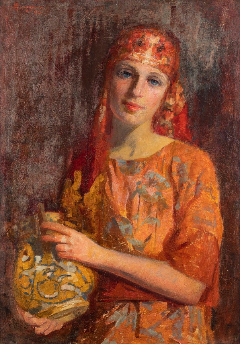 Orientalist Painting Of A Female Figure-photo-2