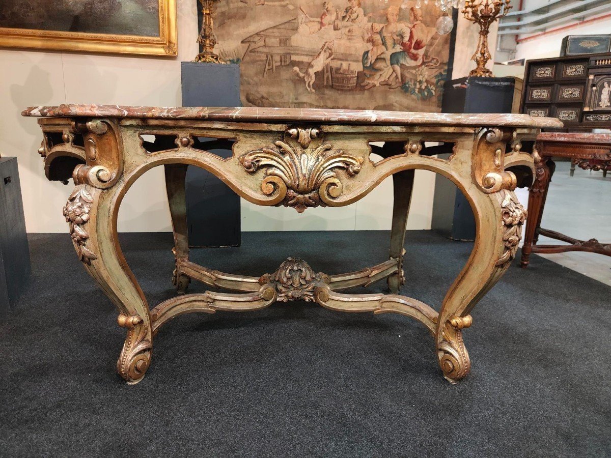 Large Lacquered Table With Marble Top