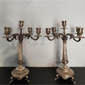 Beautiful Pair Of Finely Chased Silver Candelabra