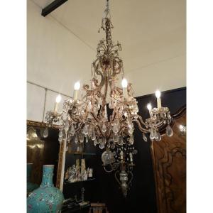 Elegant Chandelier In Golden Metal And Crystal