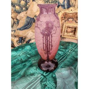 Large Etched Glass Vase By Le Verre Crancais