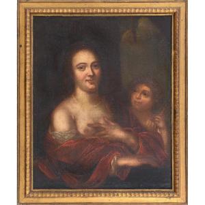 Tableau représentant une dame avec un enfant, XVIIe siècle