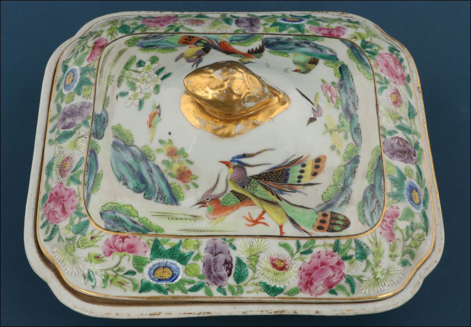 Beautiful Antique Chinese Porcelain Serving Dish With Lid. Qing. China 19th Century-photo-3