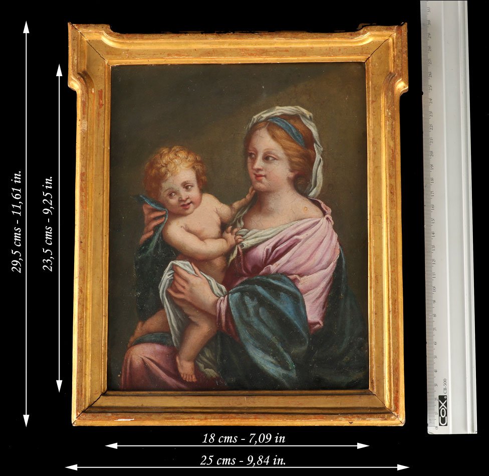 Antique  Italian 17th-century Oil On Copper Painting. Virgin And Child-photo-3