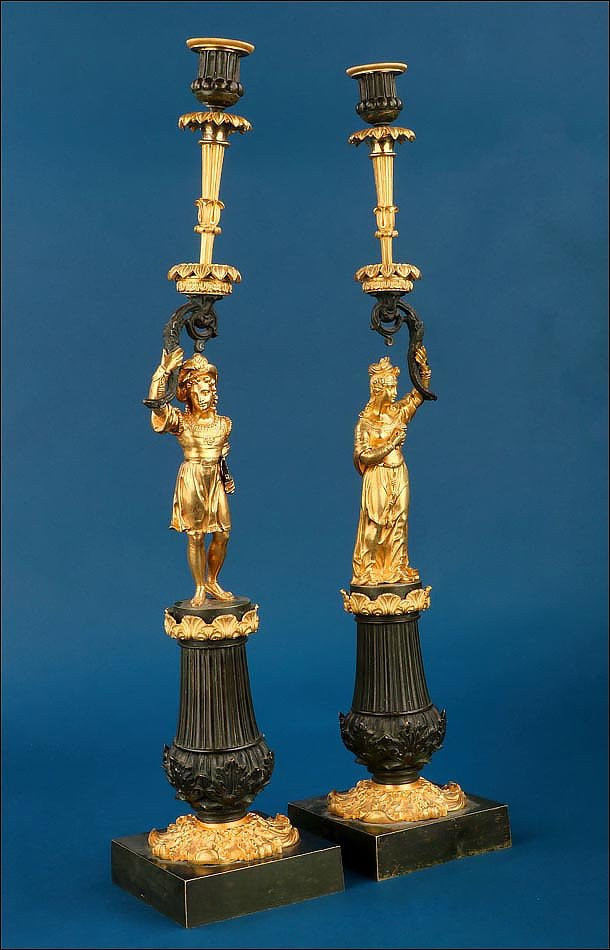 Ancienne Paire De Chandeliers Français En Bronze Doré Et Patiné, XIXe Siècle-photo-4