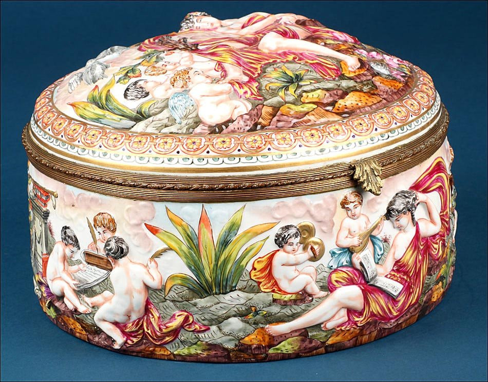Antique Capodimonte Porcelain Casket “la Bacchante Endormie”, Italy C. 1800-photo-2
