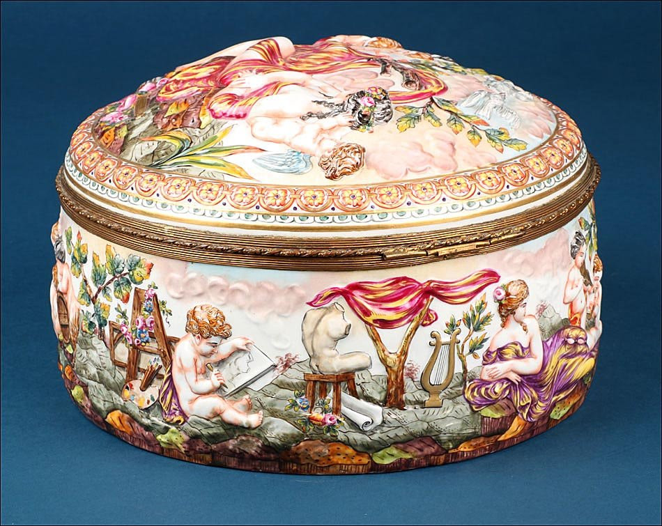 Antique Capodimonte Porcelain Casket “la Bacchante Endormie”, Italy C. 1800-photo-5
