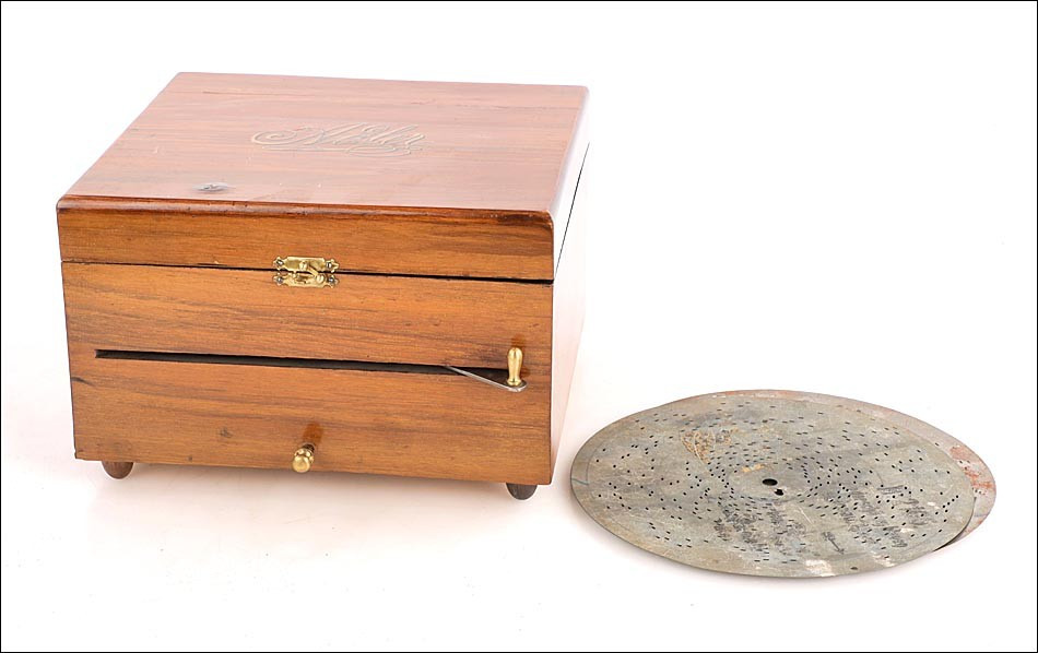 Antique Adler Mahogany Disc Music Box, Germany Ca. 1900