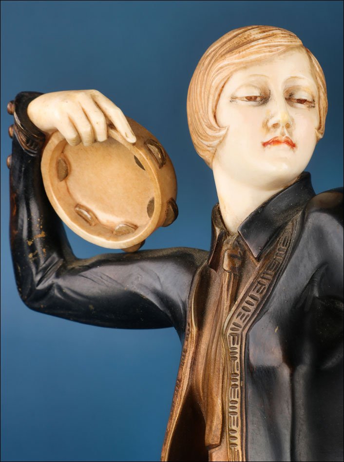 Girl With Tambourine, By Paul Philippe. Art Deco Chryselephantine. Circa 1925.-photo-8