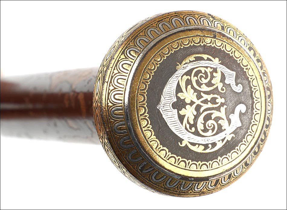 Antique Walking Stick. Gold And Silver Damascened Handle. Circa 1900-photo-1