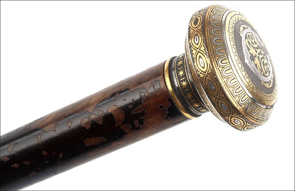 Antique Walking Stick. Gold And Silver Damascened Handle. Circa 1900-photo-4