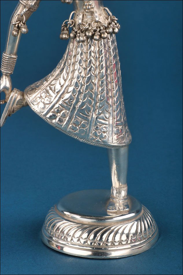 Pair Of Indian Dancer Sculptures In 900 Silver, 1960s-photo-1
