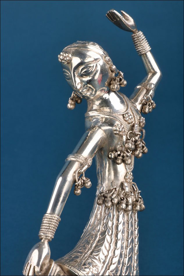 Pair Of Indian Dancer Sculptures In 900 Silver, 1960s-photo-5