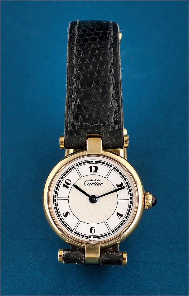 Montre Vintage Cartier Must Vendôme En Argent Doré Avec écrin D’origine, Vers 1990-photo-1