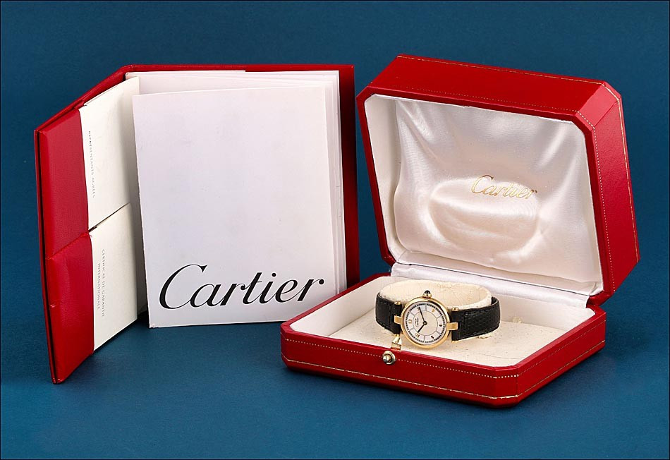 Montre Vintage Cartier Must Vendôme En Argent Doré Avec écrin D’origine, Vers 1990