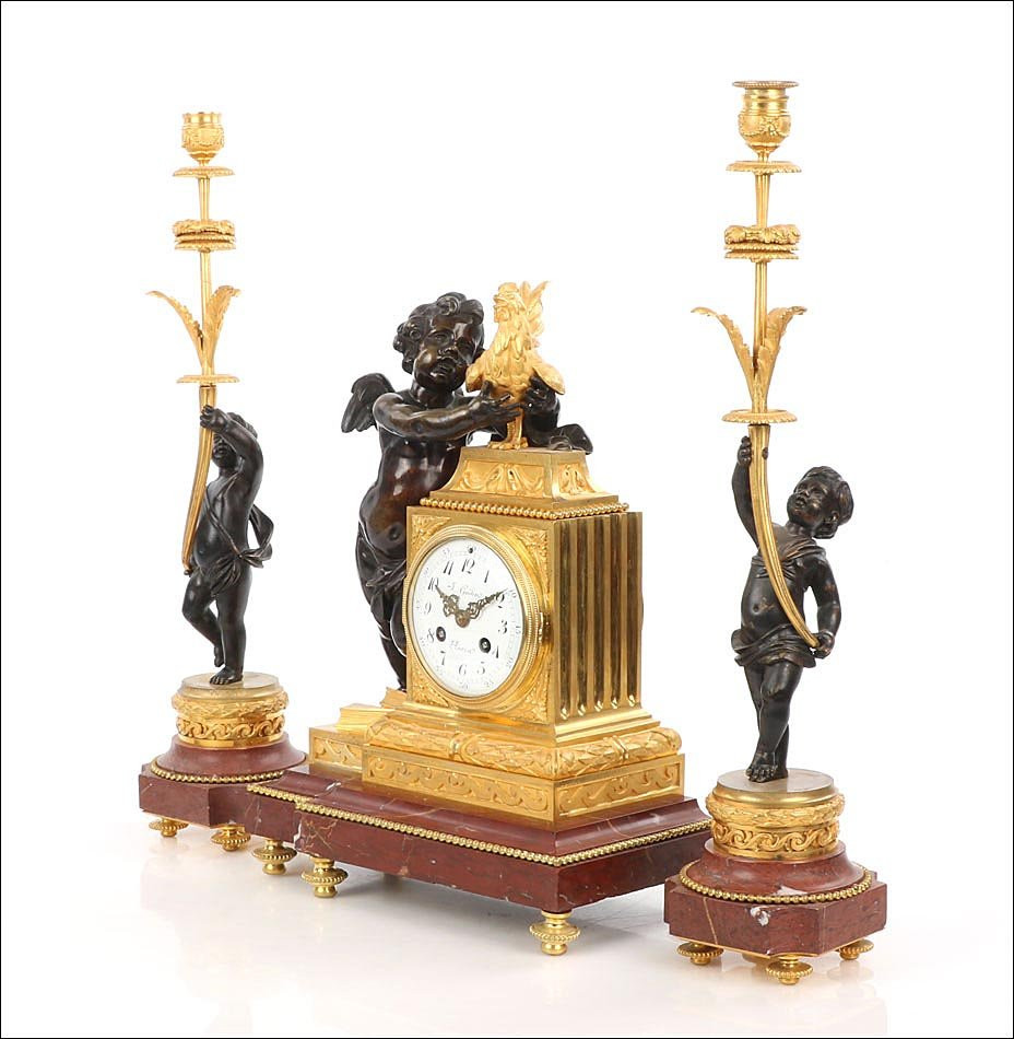 Antique Mantel Clock. Gilt And Patinated Bronze. France, 19th Century-photo-3