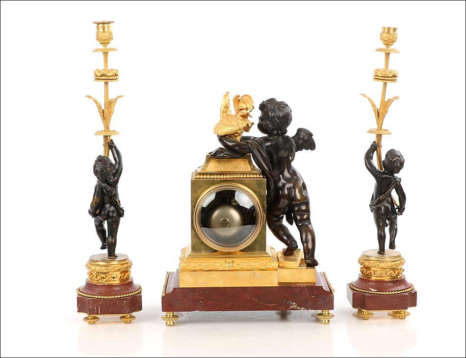 Antique Mantel Clock. Gilt And Patinated Bronze. France, 19th Century-photo-4