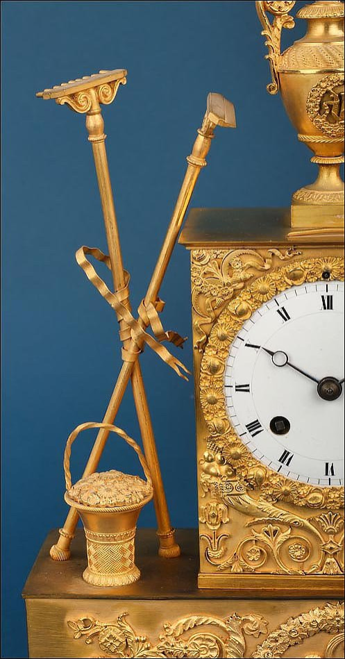 Ancienne Pendule De Cheminée En Bronze Doré. Allégorie Du Jardinage, France, Vers 1840-photo-4