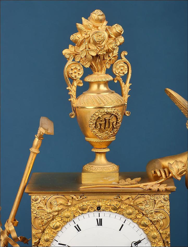 Ancienne Pendule De Cheminée En Bronze Doré. Allégorie Du Jardinage, France, Vers 1840-photo-2