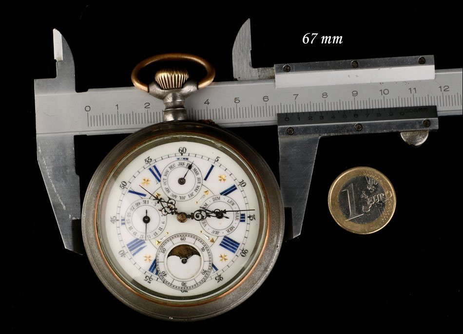 Montre Gousset Ancienne Avec Calendrier Et Phases Lunaires. 67 Mm. Suisse, Vers 1890-photo-3