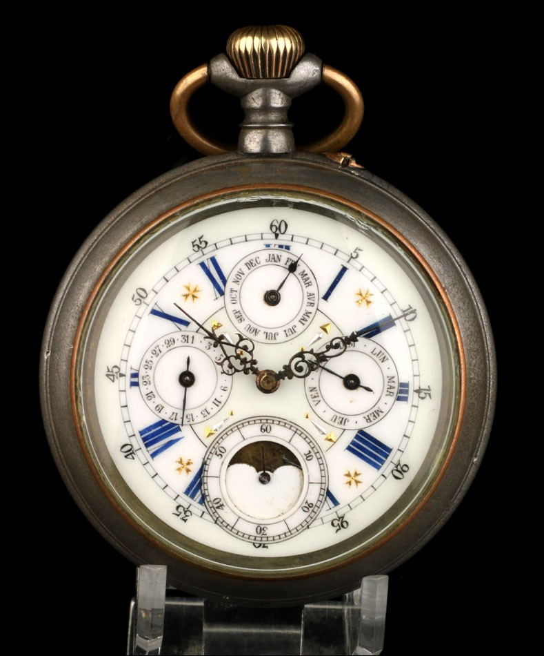Montre Gousset Ancienne Avec Calendrier Et Phases Lunaires. 67 Mm. Suisse, Vers 1890