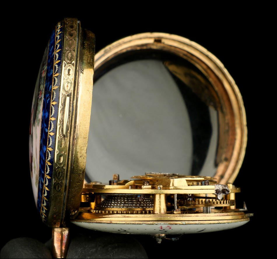 Ancienne Montre Gousset à Coq Avec émail Par Leton. France, Vers 1800-photo-5