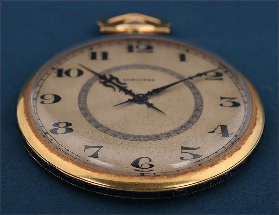 Antique Ultra-thin Longines Pocket Watch. 18k Gold And Sapphires. Switzerland, Circa 1925-photo-3