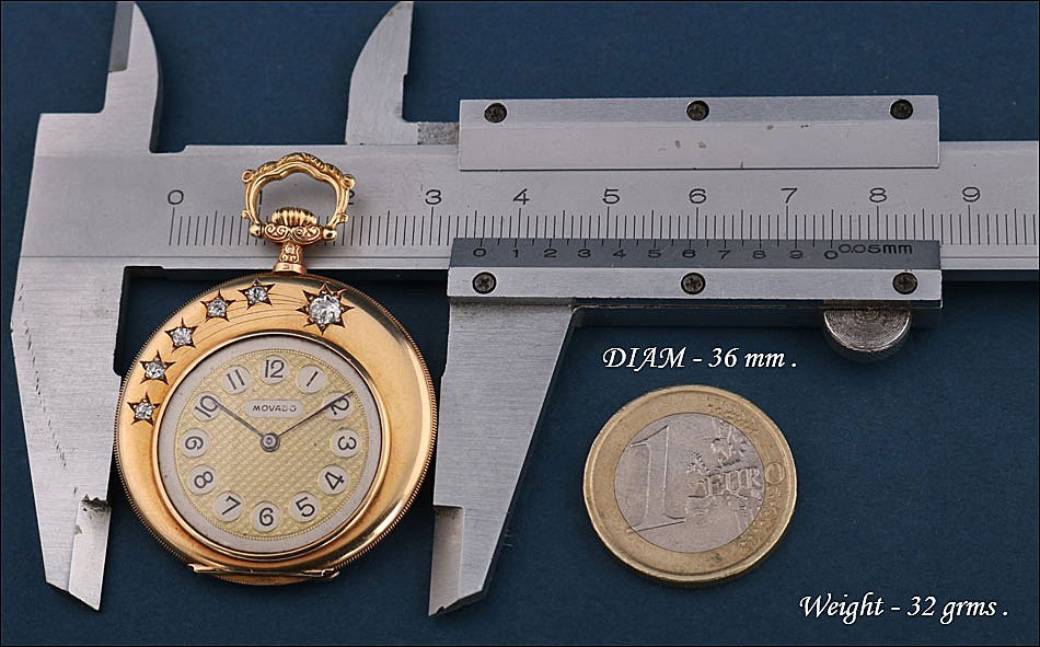 Ancienne Montre Gousset Ultrafine Movado. Or 18k Et Diamants. Suisse, Vers 1930-photo-8