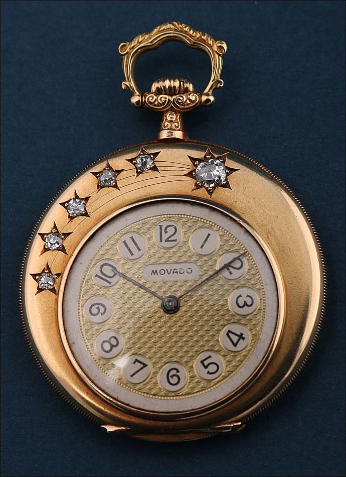 Ancienne Montre Gousset Ultrafine Movado. Or 18k Et Diamants. Suisse, Vers 1930