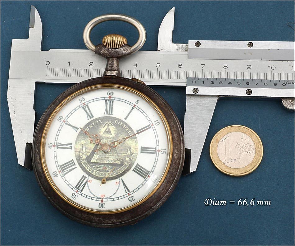 Ancienne Montre Gousset Maçonnique de 66.6 mm. Œil de la Providence vers 1900-photo-4