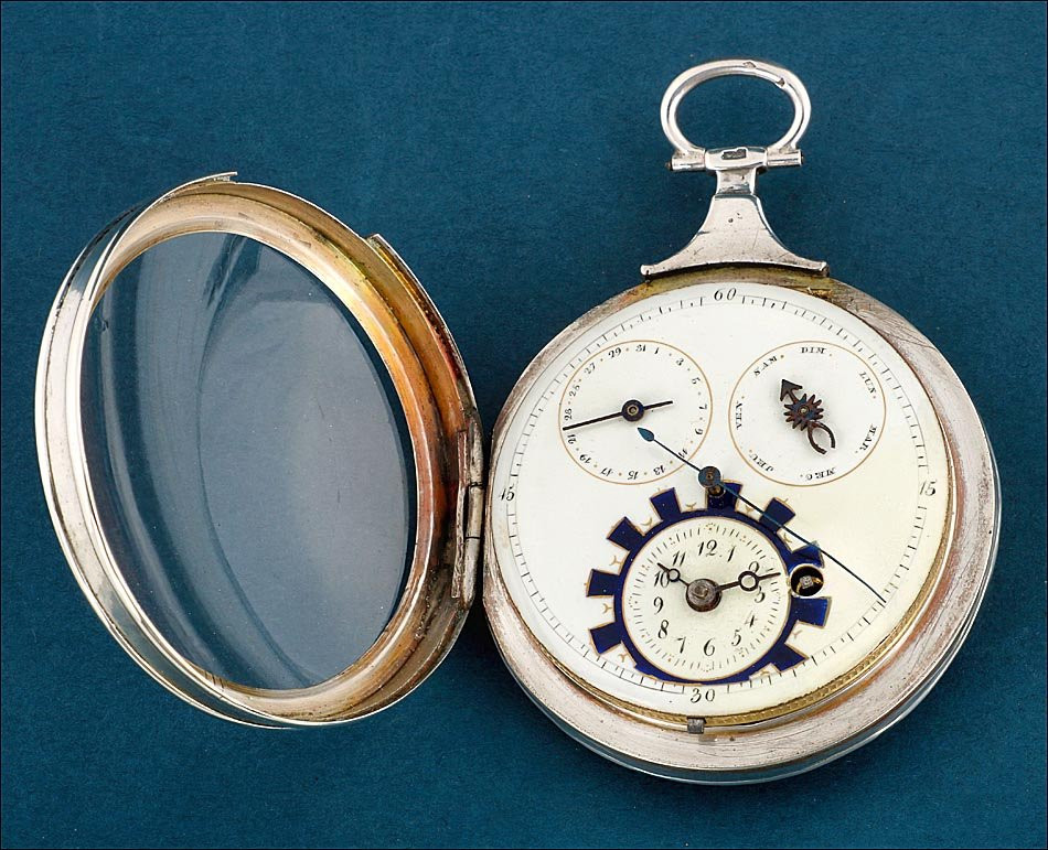 Silver Verge Fusee Pocket Watch With Calendar And Central Seconds, France C. 1820-photo-1