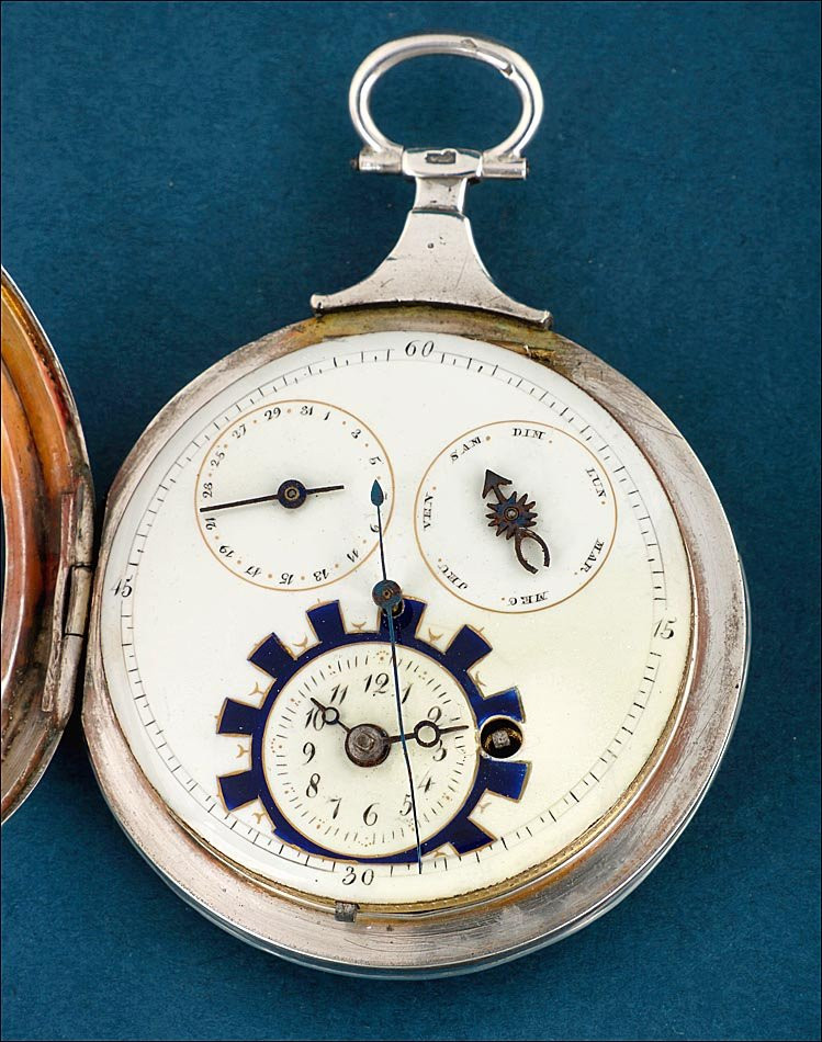 Silver Verge Fusee Pocket Watch With Calendar And Central Seconds, France C. 1820-photo-2