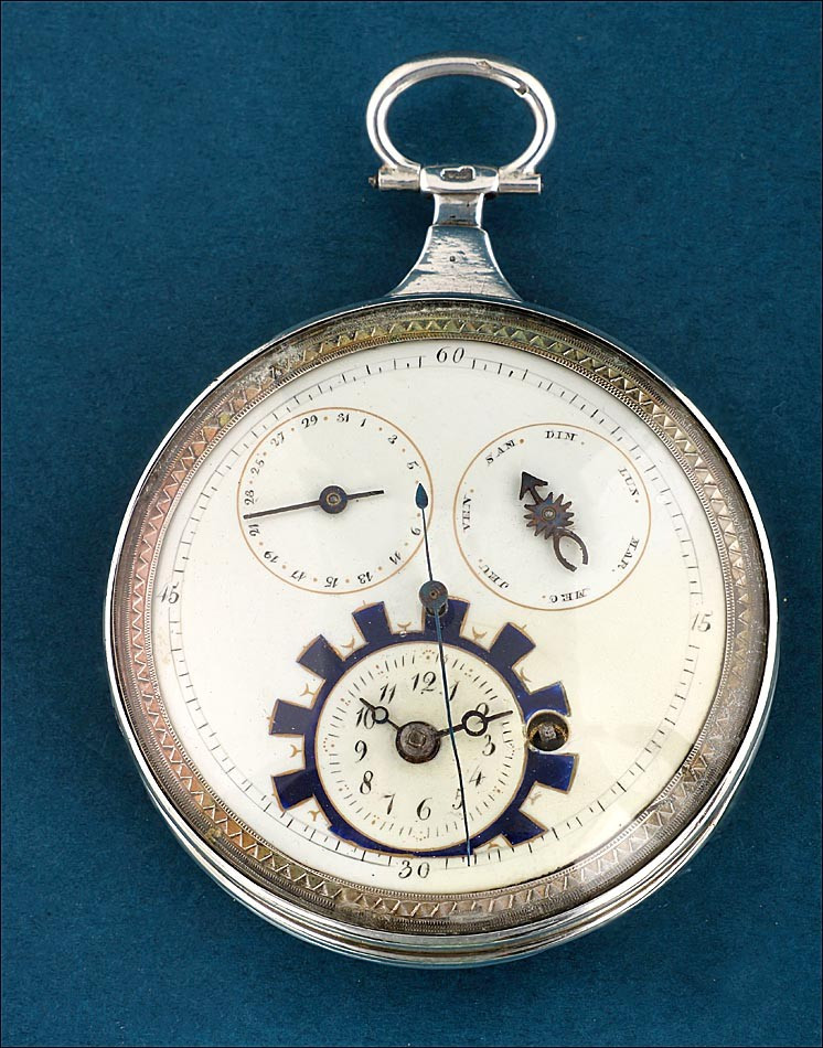 Silver Verge Fusee Pocket Watch With Calendar And Central Seconds, France C. 1820