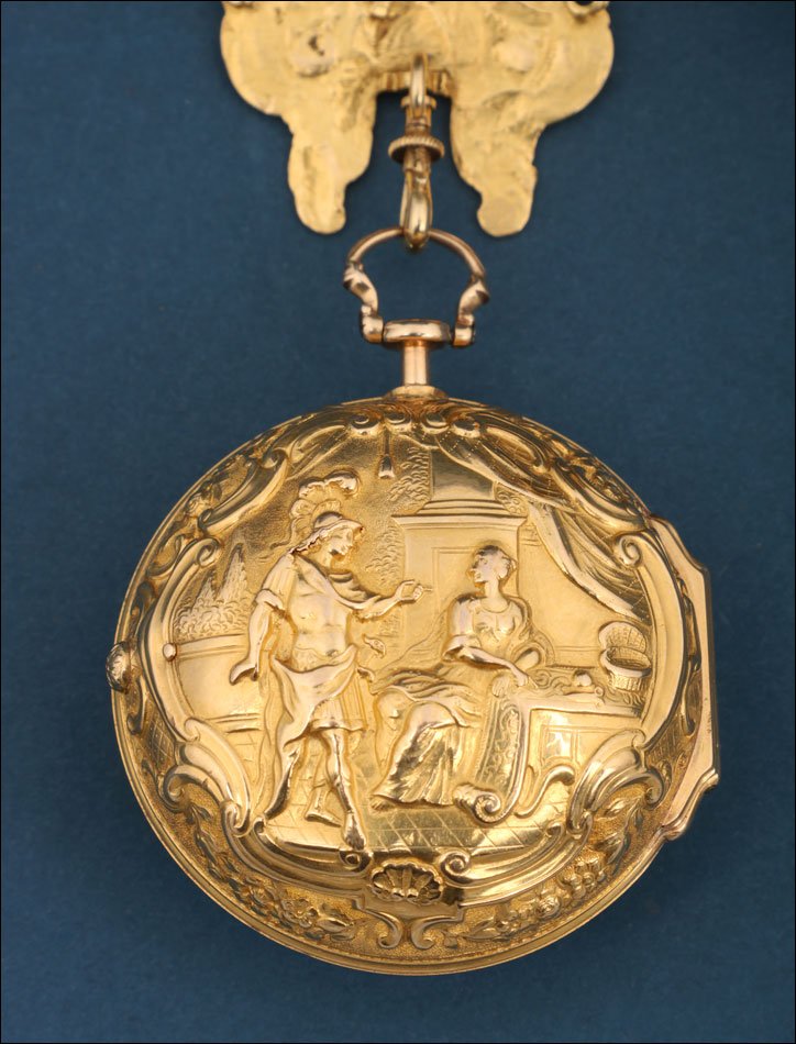 Ancienne Montre Gousset à Coq et Chatelaine en Or 18K. Angleterre, 1745-photo-3