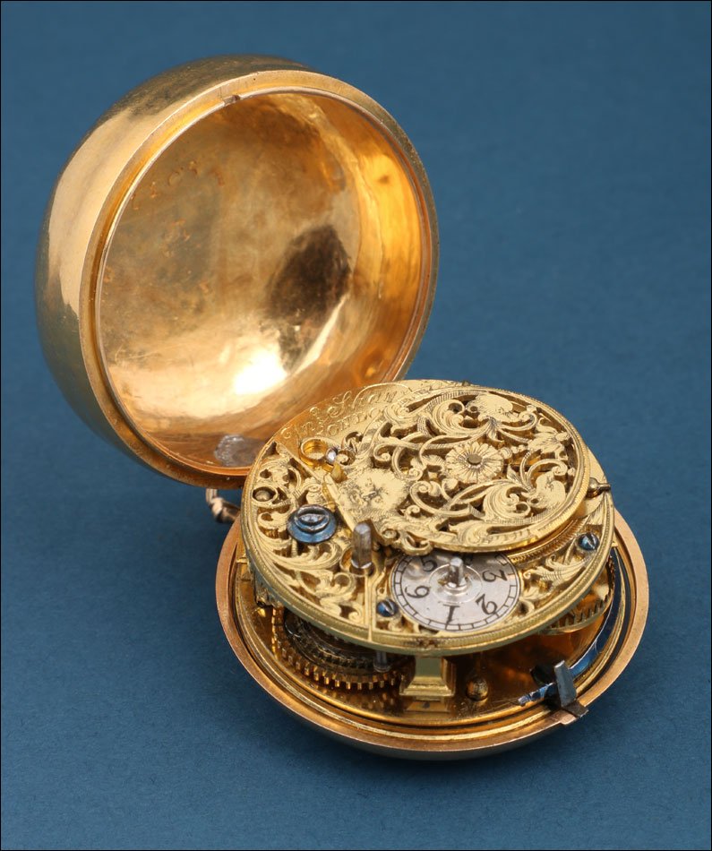 Ancienne Montre Gousset à Coq et Chatelaine en Or 18K. Angleterre, 1745-photo-5