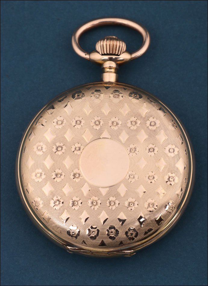Ancienne Montre Gousset Record en Or 18K avec Cadran Décoré. Suisse, circa 1900-photo-2