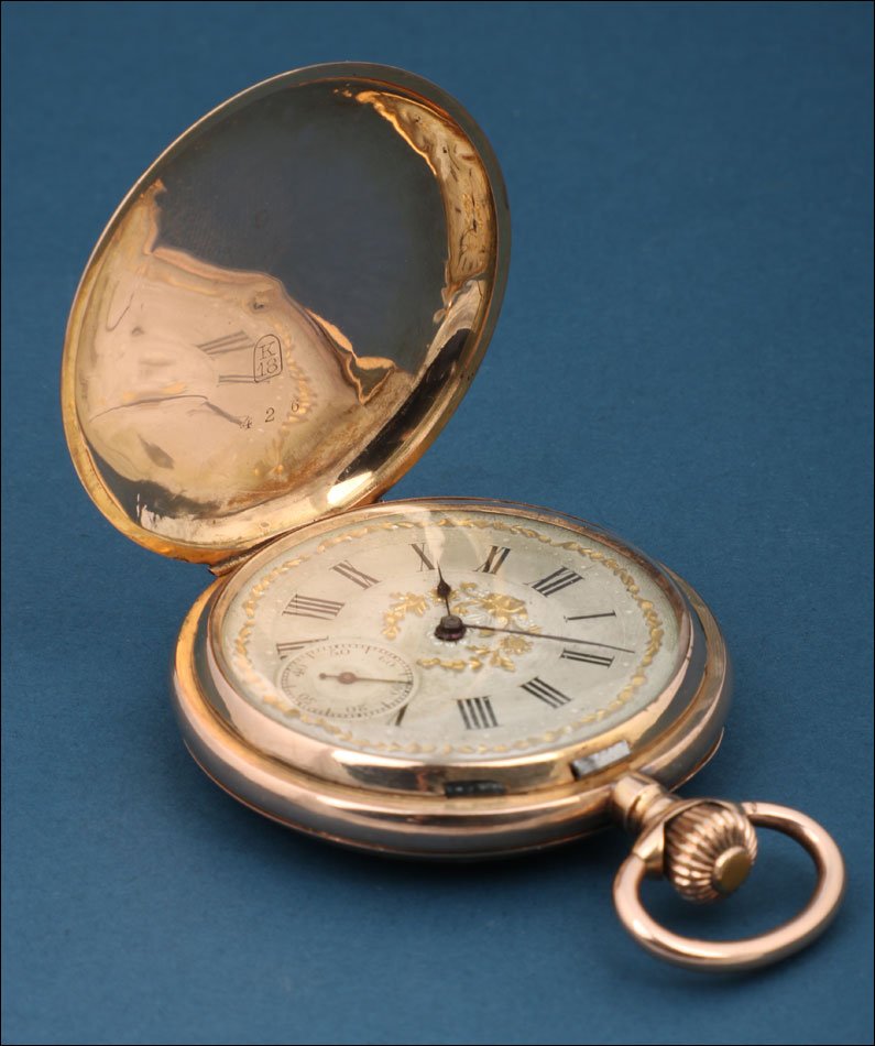 Ancienne Montre Gousset Record en Or 18K avec Cadran Décoré. Suisse, circa 1900-photo-1