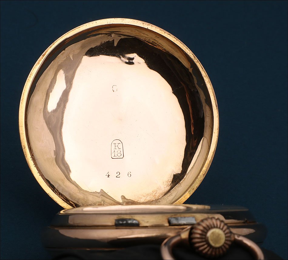 Ancienne Montre Gousset Record en Or 18K avec Cadran Décoré. Suisse, circa 1900-photo-2
