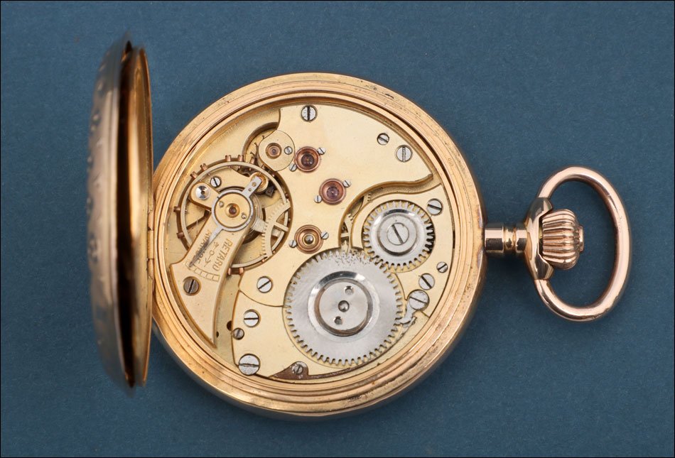 Ancienne Montre Gousset Record en Or 18K avec Cadran Décoré. Suisse, circa 1900-photo-8