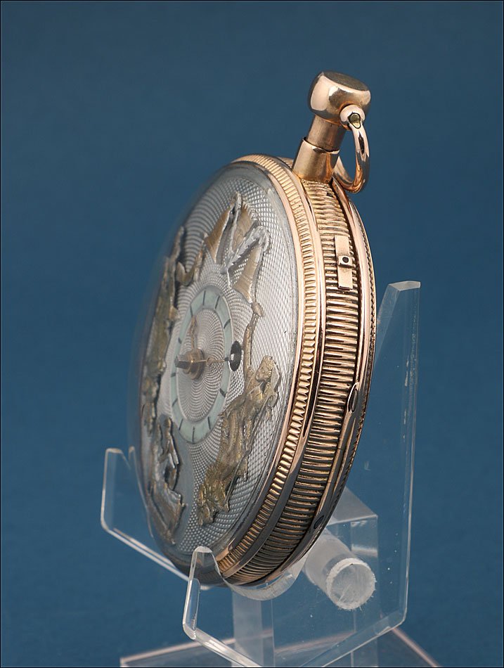 Ultra rare Montre Gousset à Coq avec Automate Érotique. Or 18K. France, circa 1820-photo-4