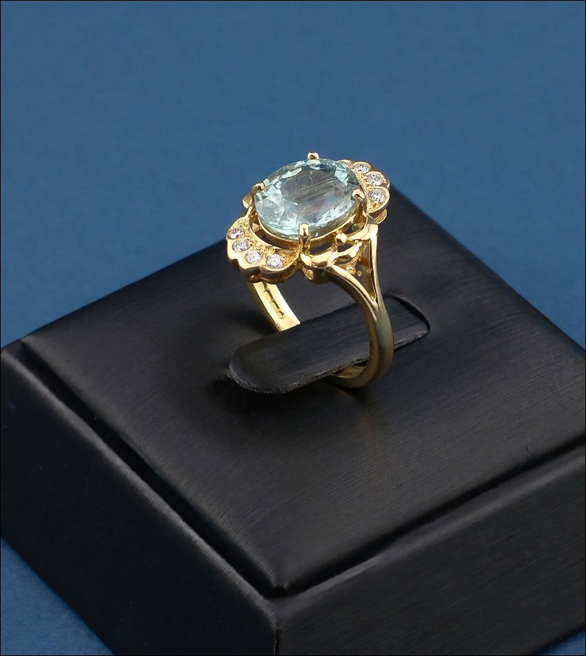 Bague vintage en or 18K avec quartz rutile ovale et 8 diamants naturels-photo-3