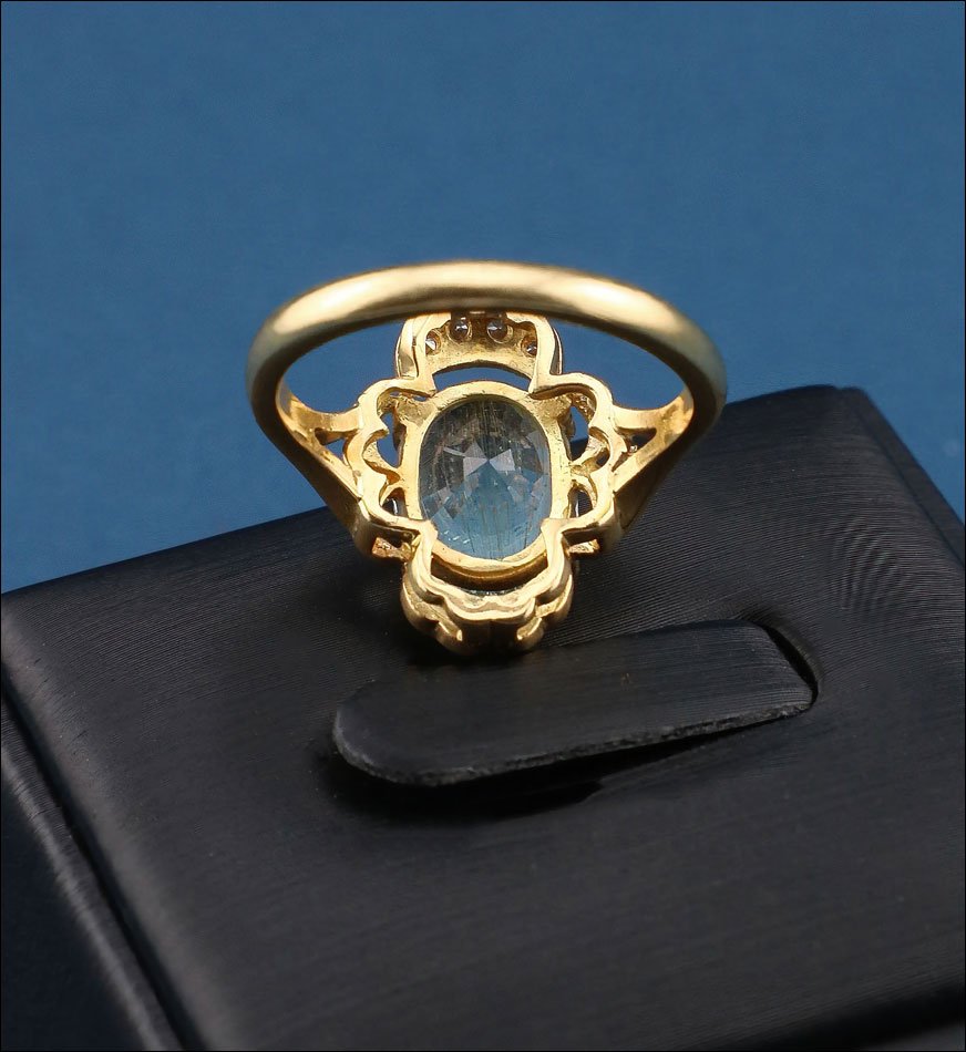 Bague vintage en or 18K avec quartz rutile ovale et 8 diamants naturels-photo-4