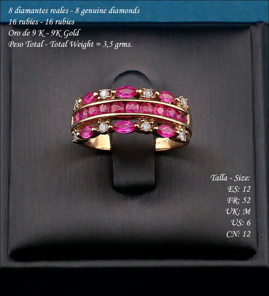 Vintage 9k Gold Ring With Natural Rubies And Genuine Diamonds-photo-2