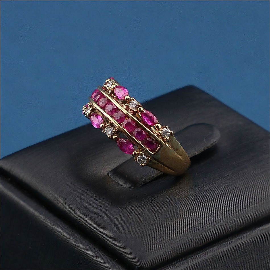 Vintage 9k Gold Ring With Natural Rubies And Genuine Diamonds-photo-4